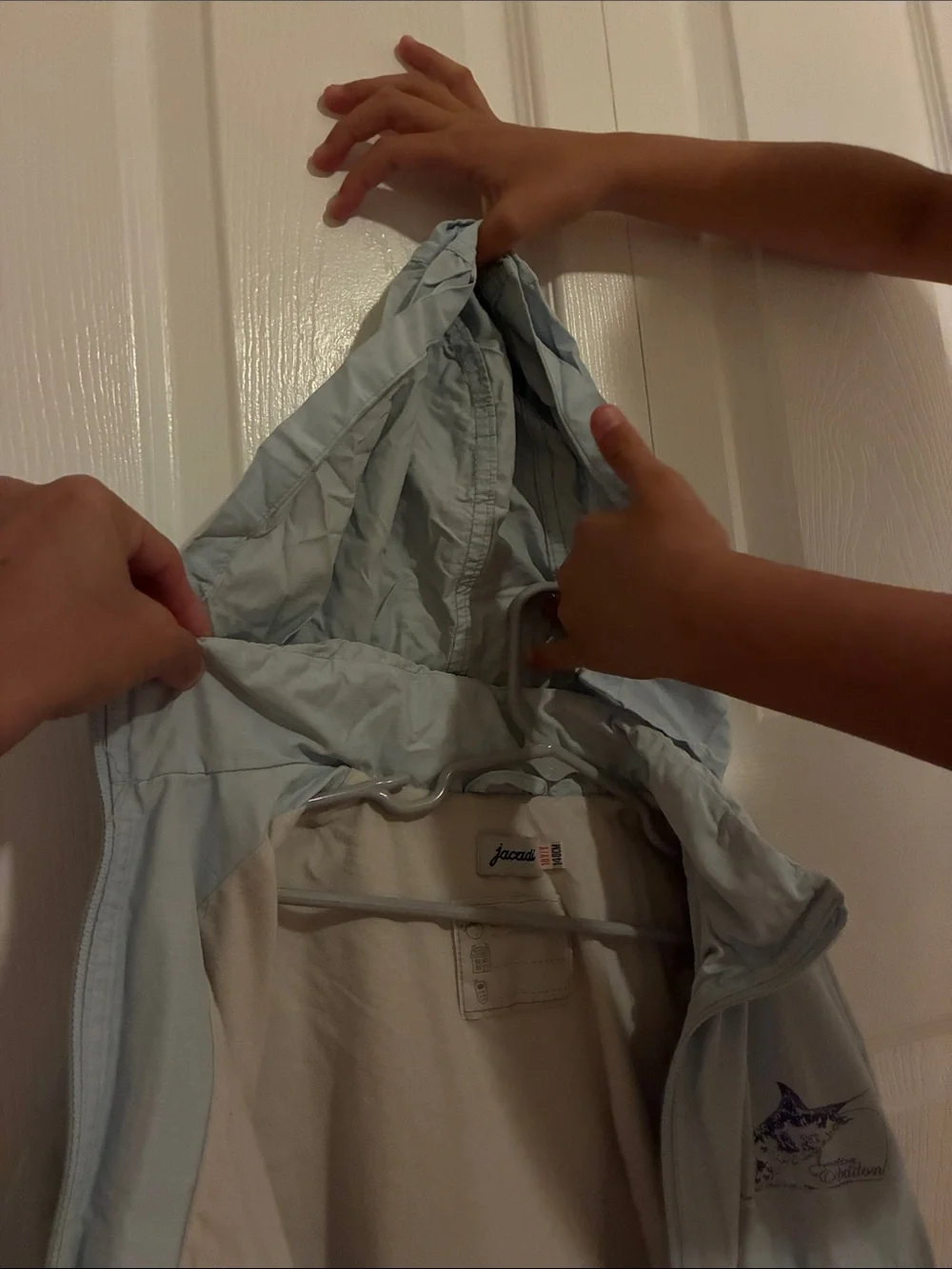 Jacadi Pale Blue kids comfy rain jacket with hood that zips in